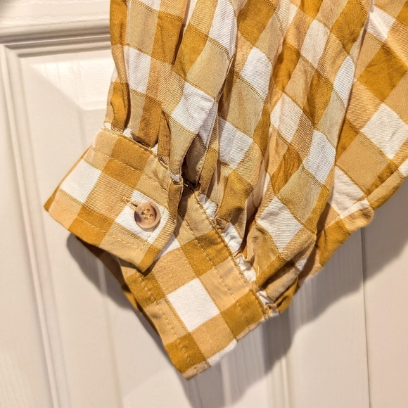 Maeve Anthropologie Women’s Medium Yellow Gingham Babydoll Blouse 3/4 Sleeve - Picture 5 of 6